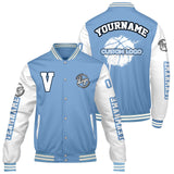 Custom Pale Blue White Varsity Jackets for Men Women Youth Personalized Letterman Jackets