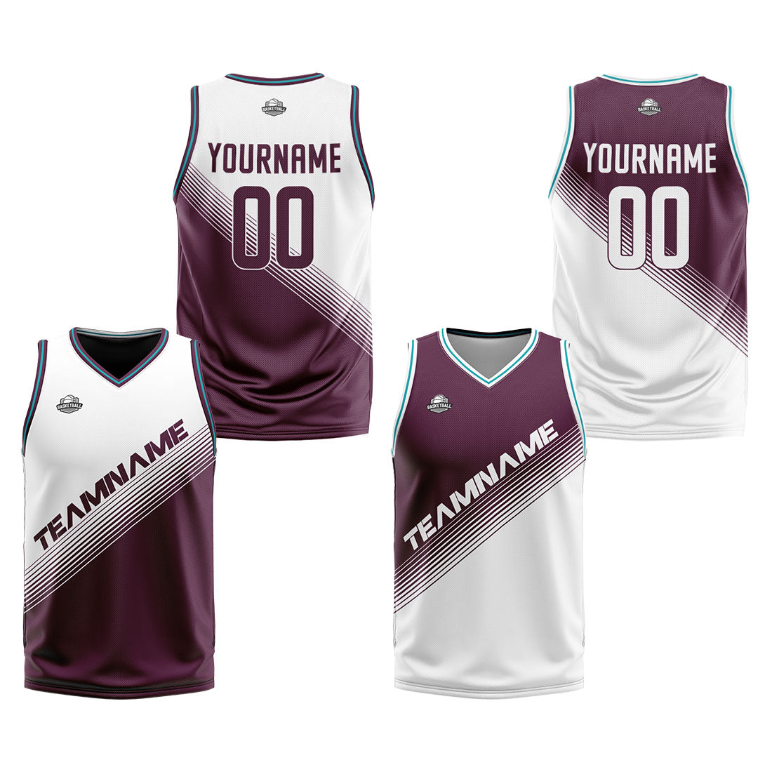 Custom White Purple Reversible Basketball Suit for Adults and Kids Personalized Jersey