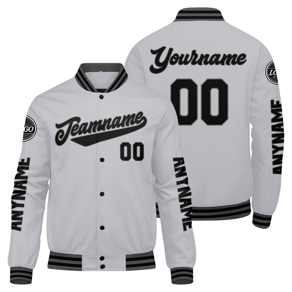 Custom Grey Black Varsity Jackets for Men Women Youth Personalized Letterman Jackets
