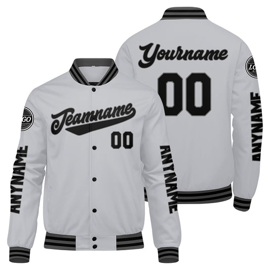 Custom Grey Black Varsity Jackets for Men Women Youth Personalized Letterman Jackets