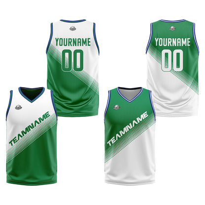 Custom White Green Reversible Basketball Suit for Adults and Kids Personalized Jersey