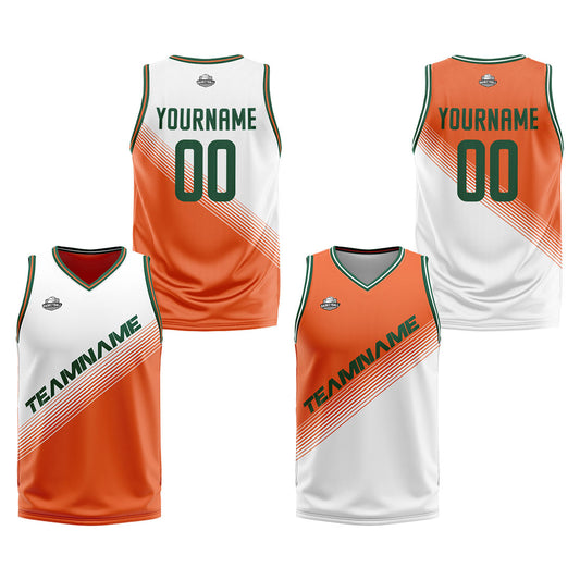 Custom White Orange Reversible Basketball Suit for Adults and Kids Personalized Jersey