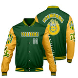Custom Green Yellow Letterman Varsity Jacket Personalized Embroidery Printing