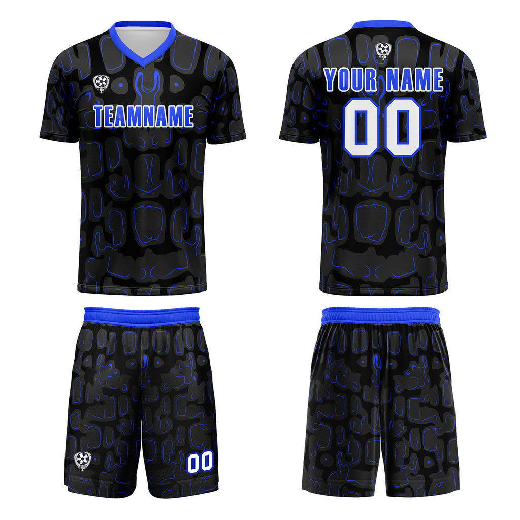 Custom Black Blue Soccer Uniform Jersey Kids Adults Personalized Set Jersey Shirt