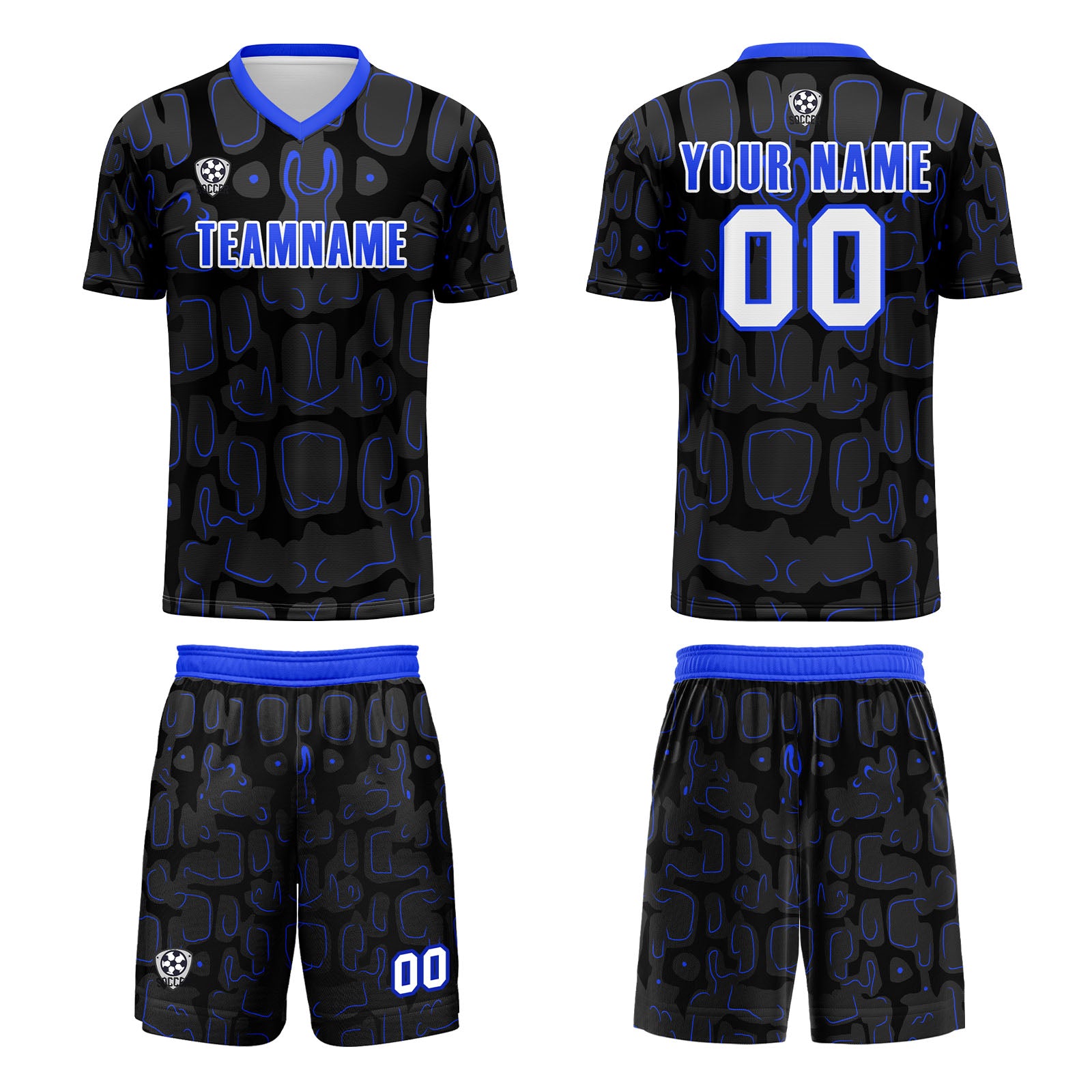Custom Black Blue Soccer Uniform Jersey Kids Adults Personalized Set Jersey Shirt