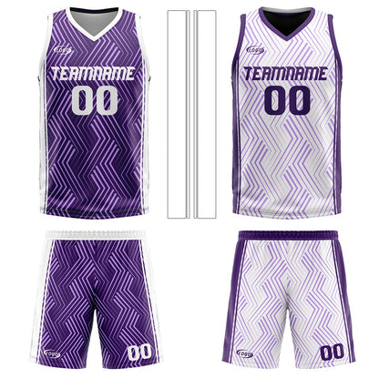 Custom Purple White Reversible Basketball Suit for Adults and Kids Personalized Jersey