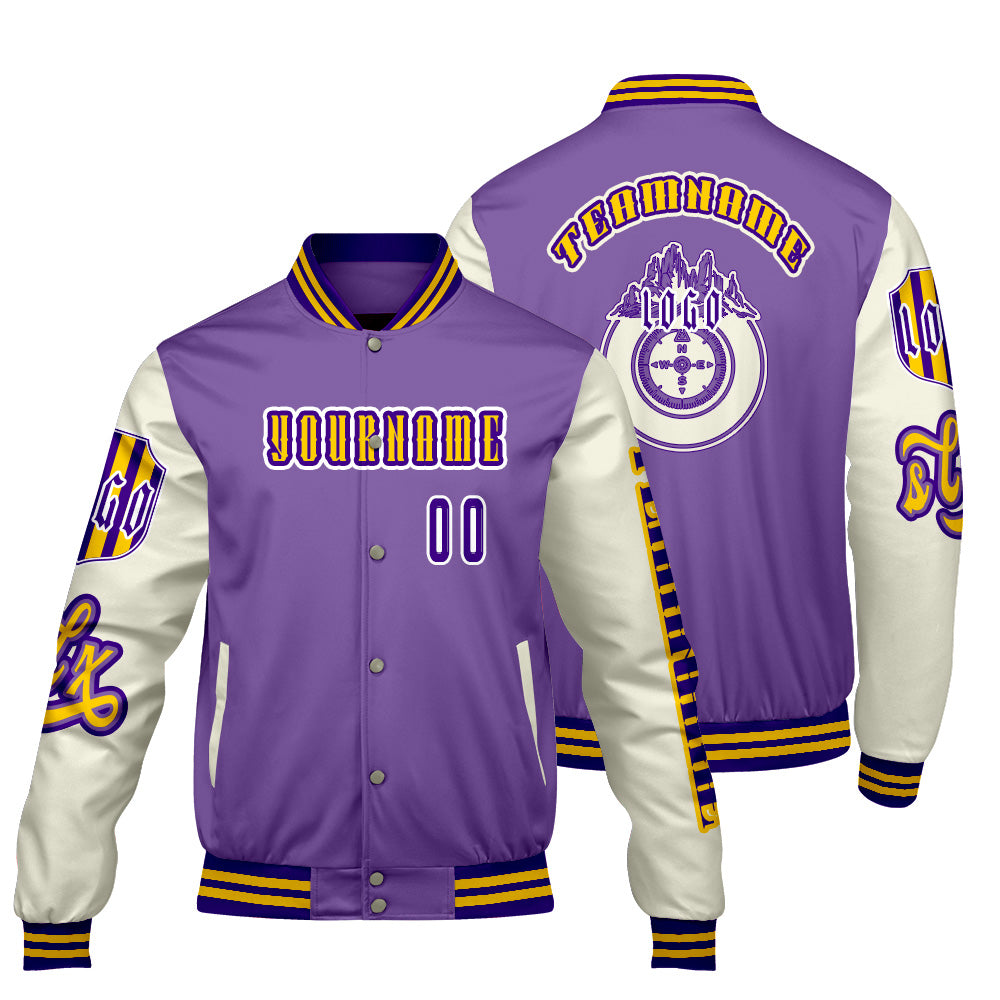Custom Purple White  Letterman Varsity Jacket Personalized Embroidery Printing