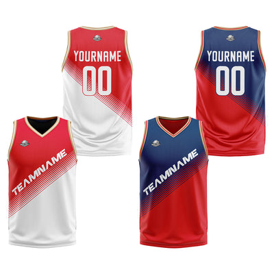 Custom Red White Reversible Basketball Suit for Adults and Kids Personalized Jersey