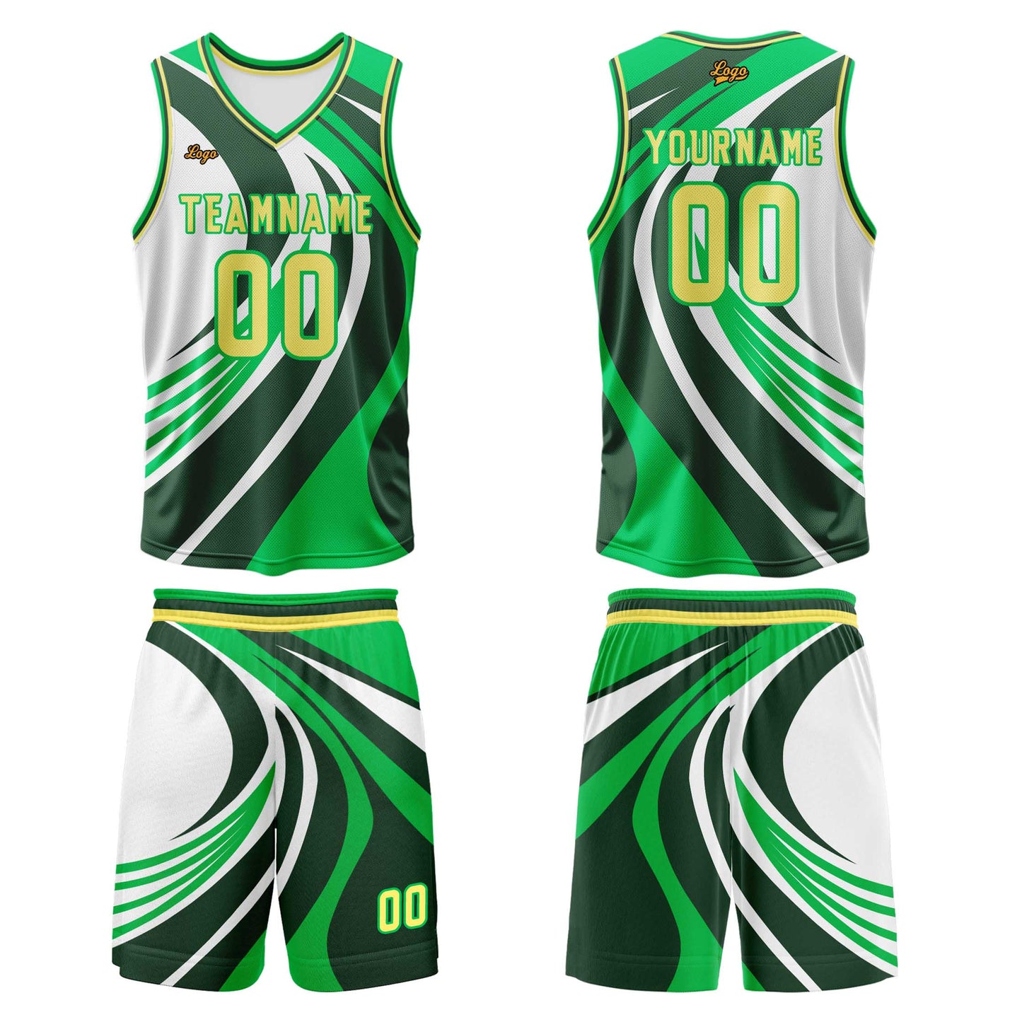Custom Green Yellow Basketball Jersey Uniform Suit Printed Your Logo Name Number