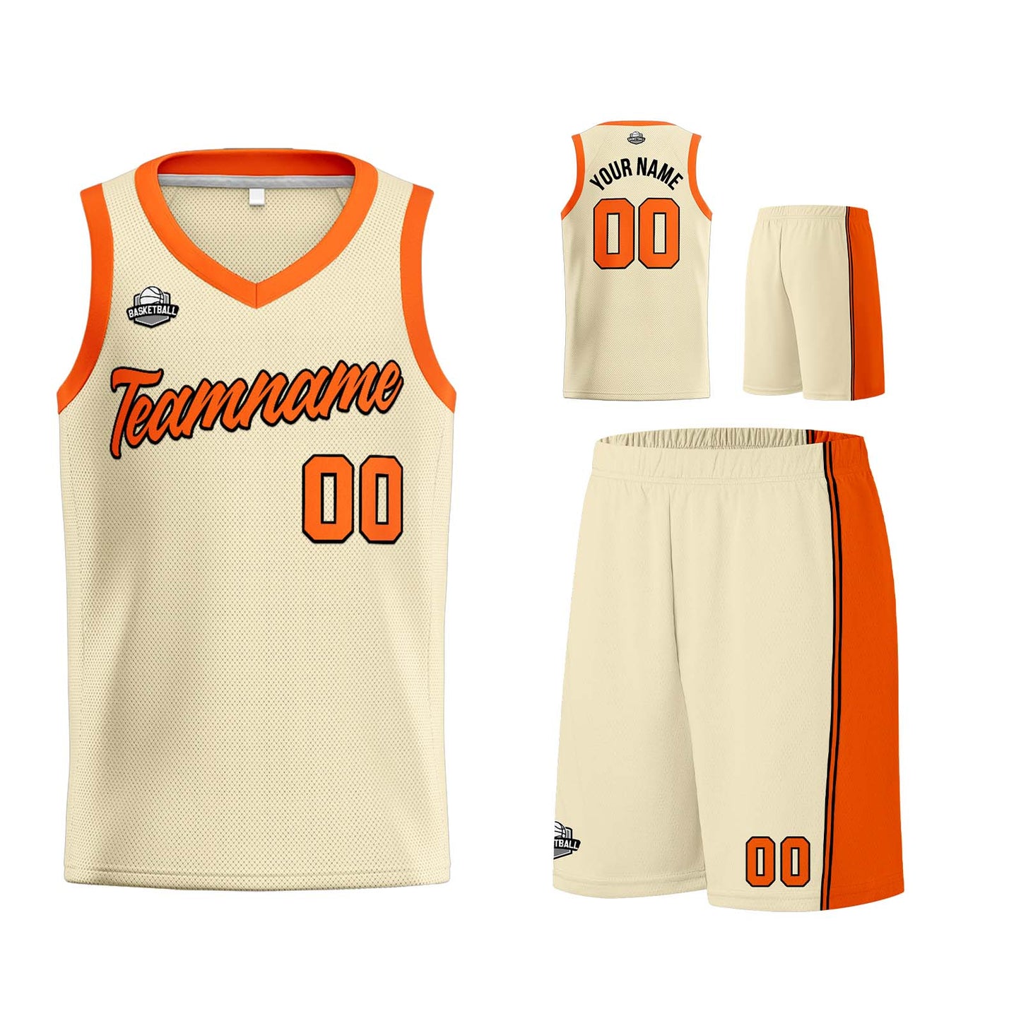 Custom Cream Orange Basketball Jersey for Men Women Adult Youth Stitched Name Number Logo