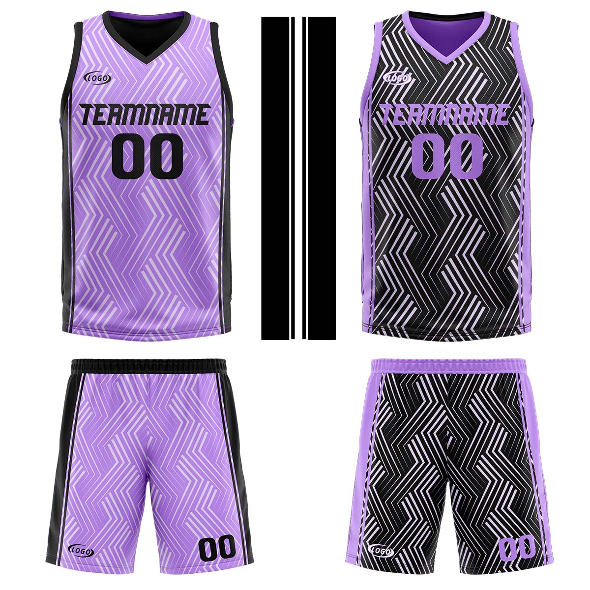Custom Purple Black Reversible Basketball Suit for Adults and Kids Personalized Jersey