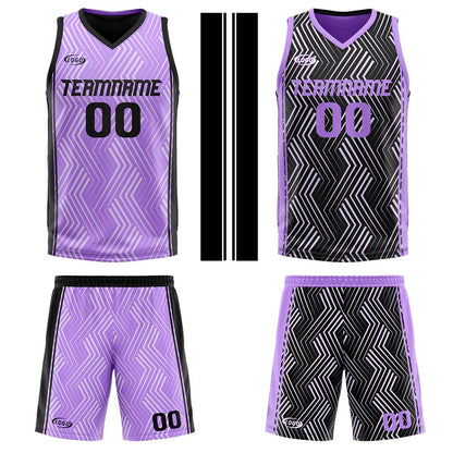 Custom Purple Black Reversible Basketball Suit for Adults and Kids Personalized Jersey