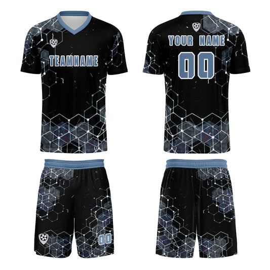 Custom Gray Blue Uniform Jersey Kids Adults Personalized Set Jersey Shirt