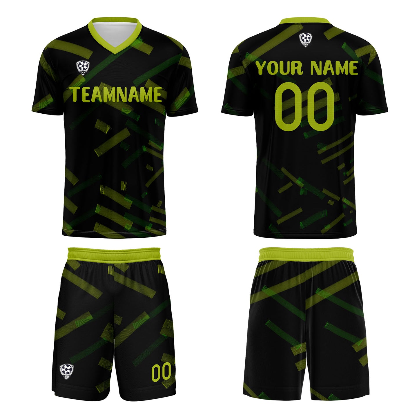 Custom Black Yellow Green Soccer Uniform Jersey Kids Adults Personalized Set Jersey Shirt