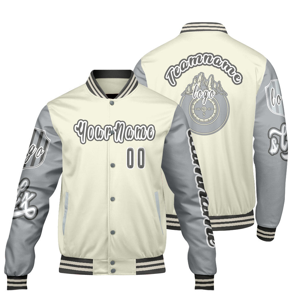 Custom White Grey Letterman Varsity Jacket Personalized Embroidery Printing