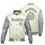 Custom White Grey Letterman Varsity Jacket Personalized Embroidery Printing