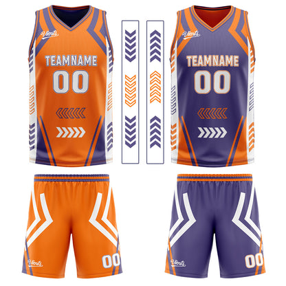 Custom Orange Purple Reversible Basketball Suit for Adults and Kids Personalized Jersey