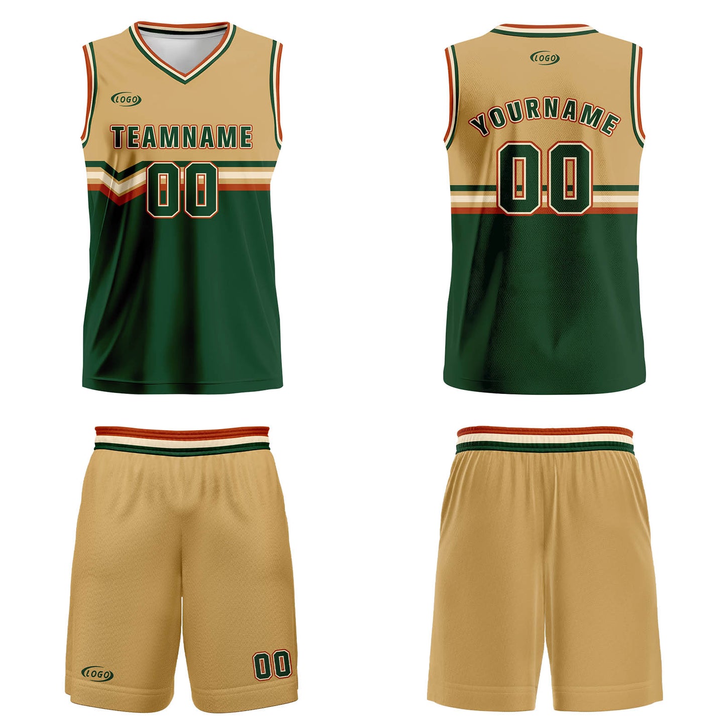 Custom Light Brown Green White Red Basketball Jersey Uniform Suit Printed Your Logo Name Number