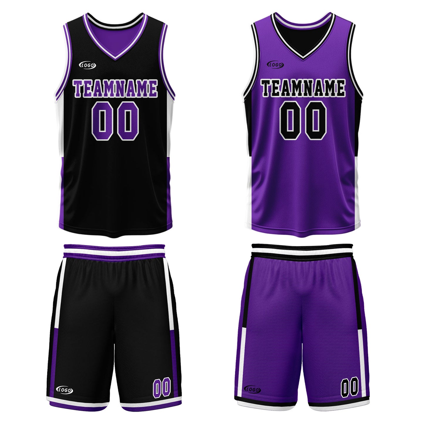 Custom Black Purple Reversible Basketball Suit for Adults and Kids Personalized Jersey