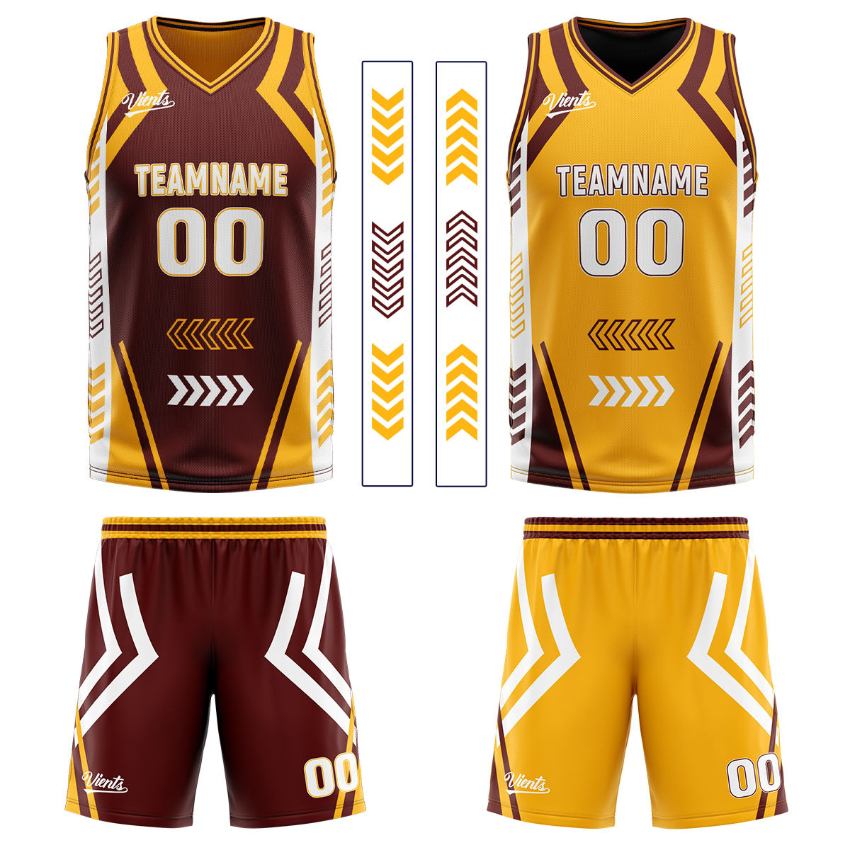 Custom Brown Yellow Reversible Basketball Suit for Adults and Kids Personalized Jersey