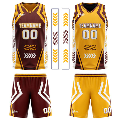 Custom Brown Yellow Reversible Basketball Suit for Adults and Kids Personalized Jersey