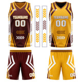 Custom Brown Yellow Reversible Basketball Suit for Adults and Kids Personalized Jersey