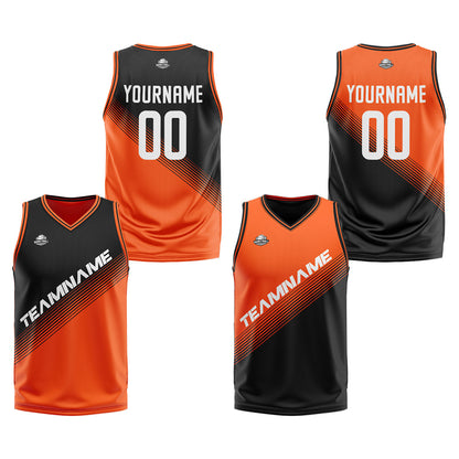 Custom Black Orange Reversible Basketball Suit for Adults and Kids Personalized Jersey