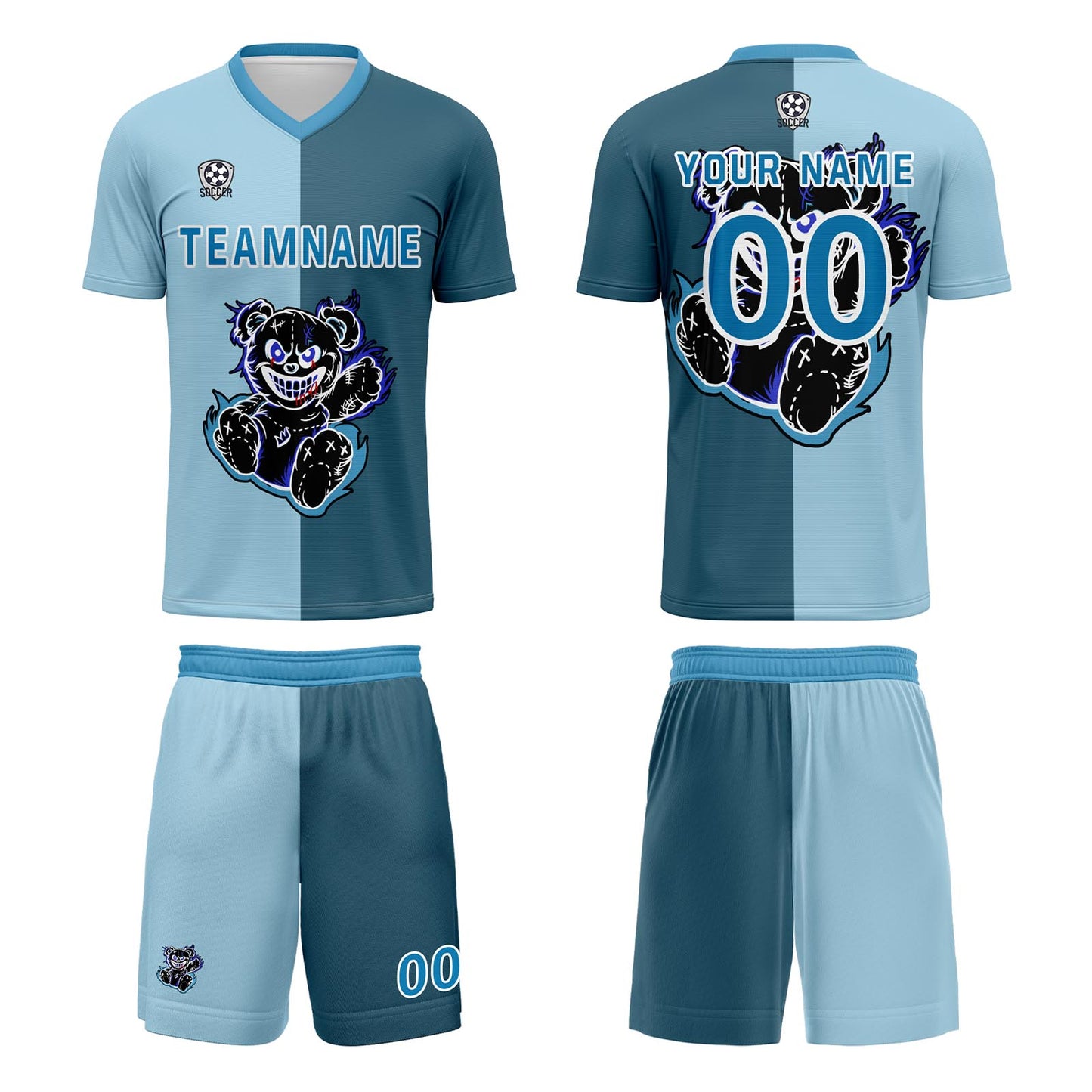 Custom Light Blue Dark Blue Soccer Uniform Jersey Kids Adults Personalized Set Jersey Shirt