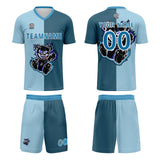 Custom Light Blue Dark Blue Soccer Uniform Jersey Kids Adults Personalized Set Jersey Shirt