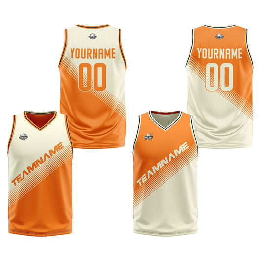 Custom Cream Orange Reversible Basketball Suit for Adults and Kids Personalized Jersey