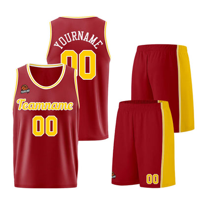 Custom Burgundy Yellow Basketball Jersey for Men Women Adult Youth Stitched Name Number Logo