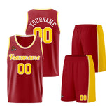 Custom Burgundy Yellow Basketball Jersey for Men Women Adult Youth Stitched Name Number Logo