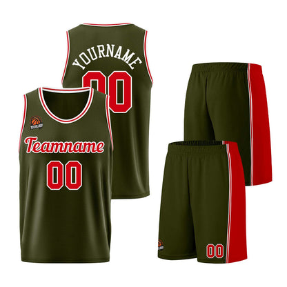Custom Army Green-Red Basketball Jersey for Men Women Adult Youth Stitched Name Number Logo