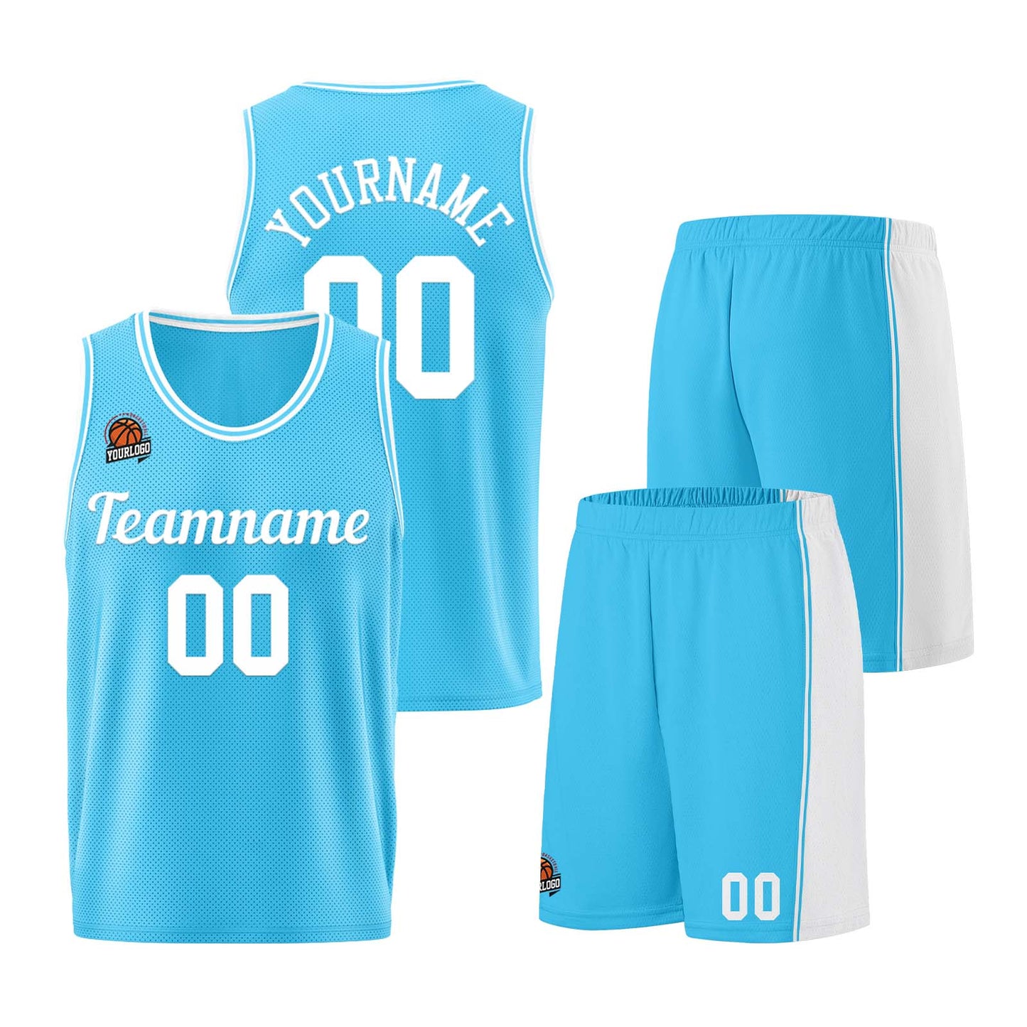 Custom Light Blue White Basketball Jersey for Men Women Adult Youth Stitched Name Number Logo