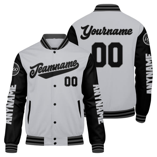 Custom Grey Black Varsity Jackets for Men Women Youth Personalized Letterman Jackets