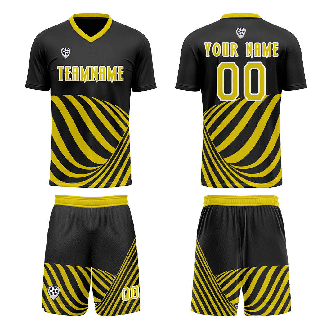 Custom Black Yellow Uniform Jersey Kids Adults Personalized Set Jersey Shirt