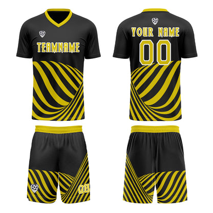 Custom Black Yellow Uniform Jersey Kids Adults Personalized Set Jersey Shirt