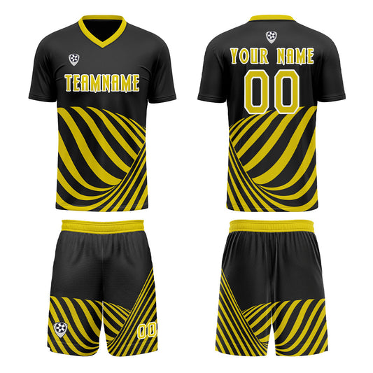 Custom Black Yellow Uniform Jersey Kids Adults Personalized Set Jersey Shirt