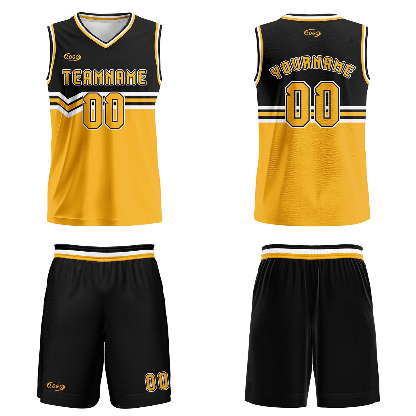 Custom Black Yellow White Basketball Jersey Uniform Suit Printed Your Logo Name Number