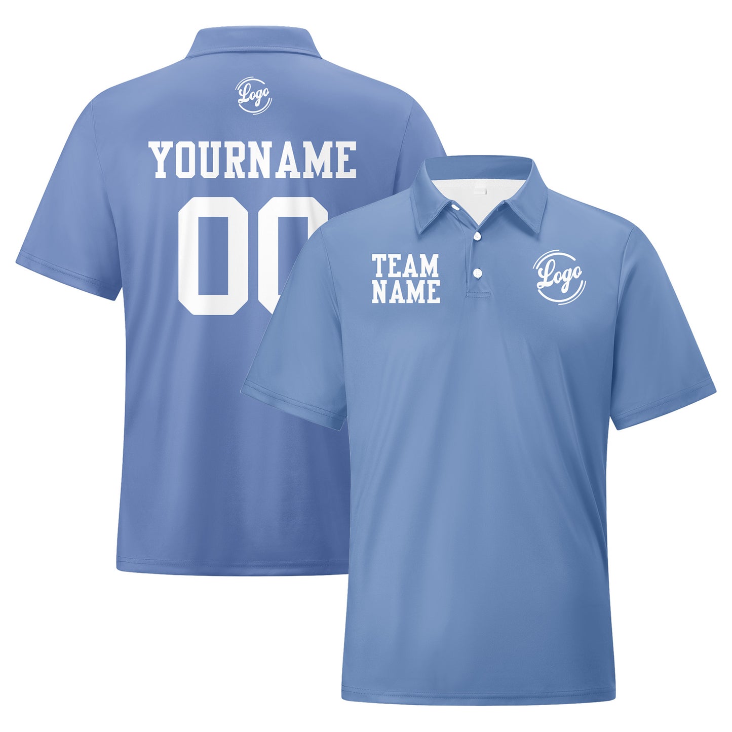 Custom Grey Blue White Football Polo Shirts  Add Your Unique Logo/Name/Number
