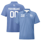 Custom Grey Blue White Football Polo Shirts  Add Your Unique Logo/Name/Number