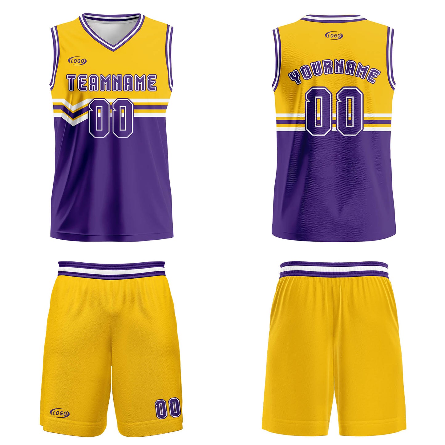 Custom Yellow Purple White Basketball Jersey Uniform Suit Printed Your Logo Name Number
