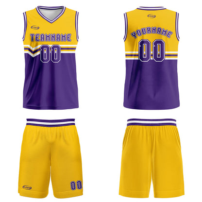 Custom Yellow Purple White Basketball Jersey Uniform Suit Printed Your Logo Name Number