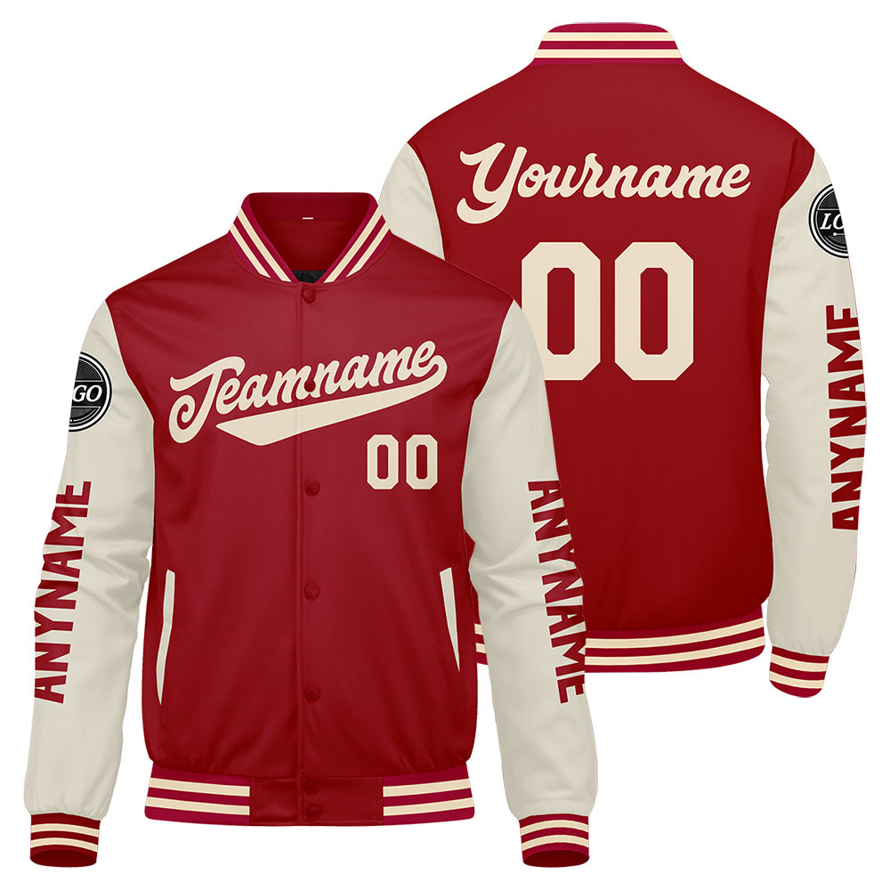 Custom Red Cream Varsity Jackets for Men Women Youth Personalized Letterman Jackets