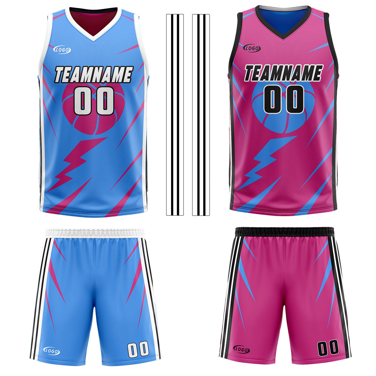 Custom Blue Pink Reversible Basketball Suit for Adults and Kids Personalized Jersey