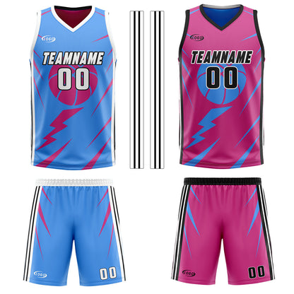 Custom Blue Pink Reversible Basketball Suit for Adults and Kids Personalized Jersey