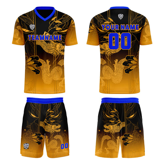 Custom Yellow Blue Uniform Jersey Kids Adults Personalized Set Jersey Shirt