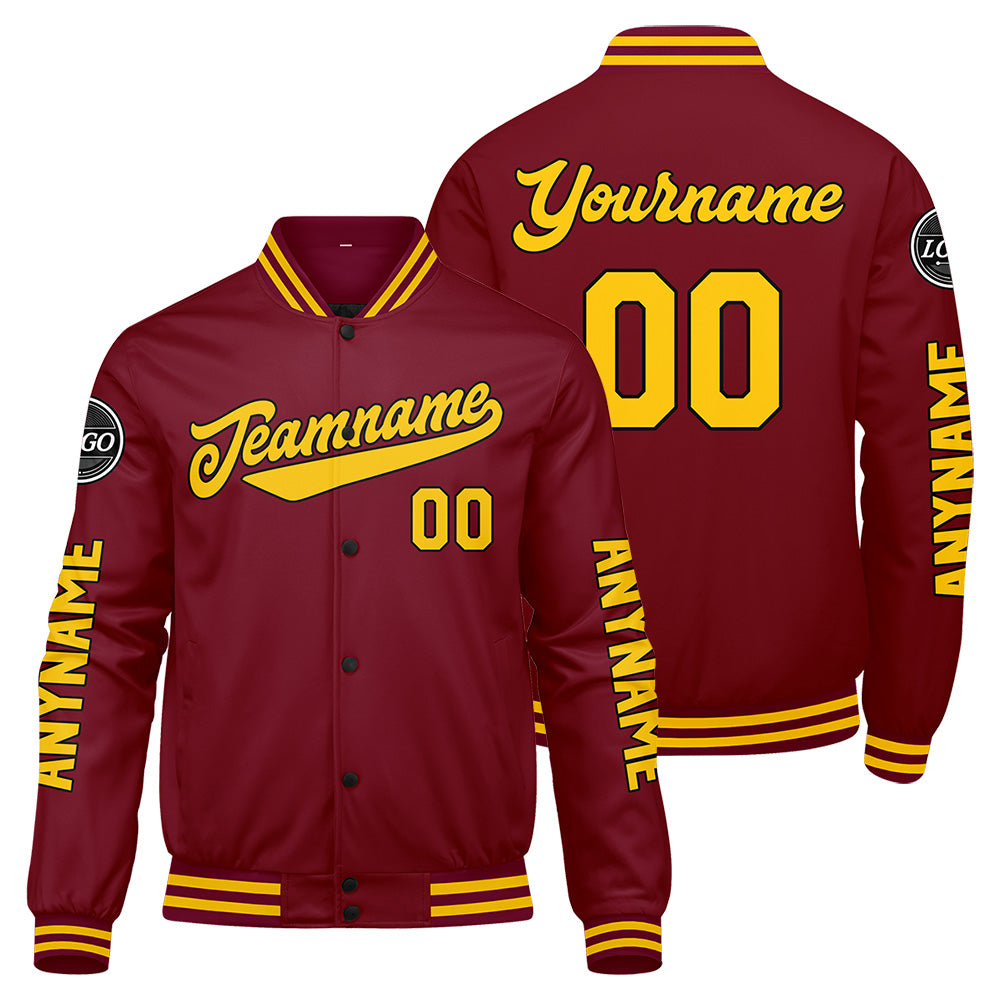 Custom Crimson Yellow Varsity Jackets for Men Women Youth Personalized Letterman Jackets