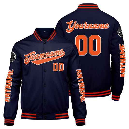 Custom Navy Orange Varsity Jackets for Men Women Youth Personalized Letterman Jackets