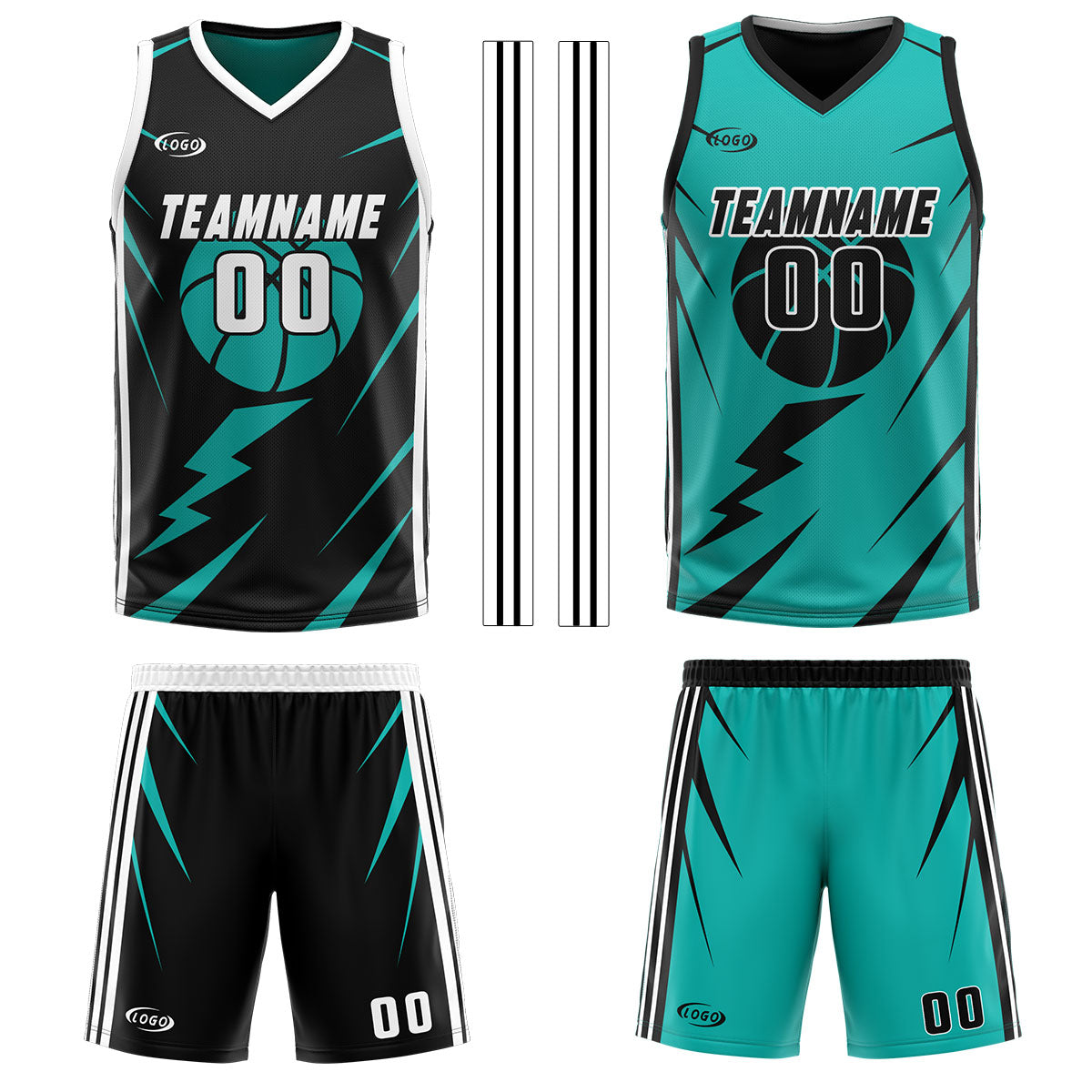 Custom Black Cyan Reversible Basketball Suit for Adults and Kids Personalized Jersey